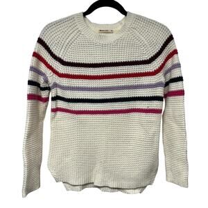 Marine Layer Delaney Raglan Striped Waffle Knit Sweater Cream Red Pink Size XS
